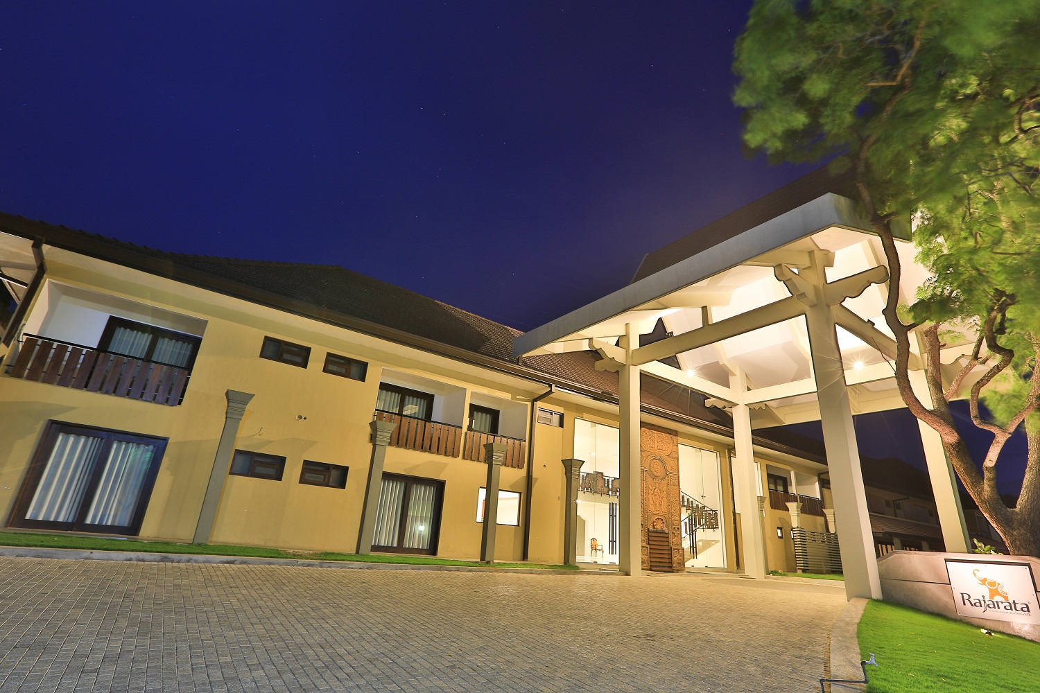 Hotel exterior at night