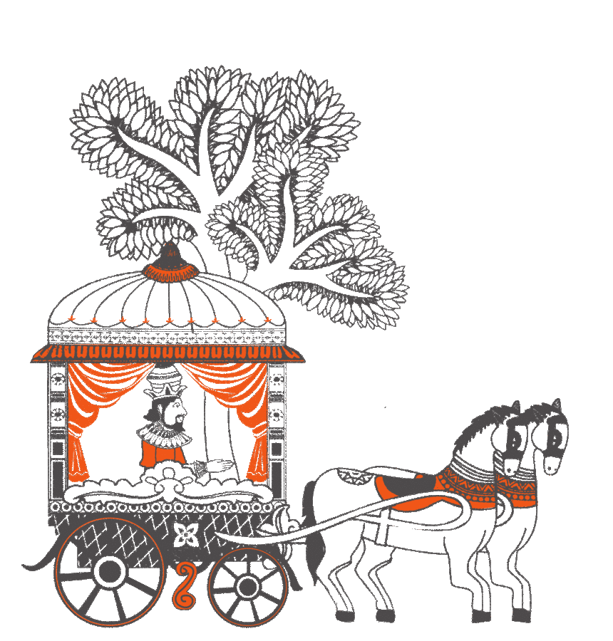 Heritage illustration of a royal chariot drawn by horses