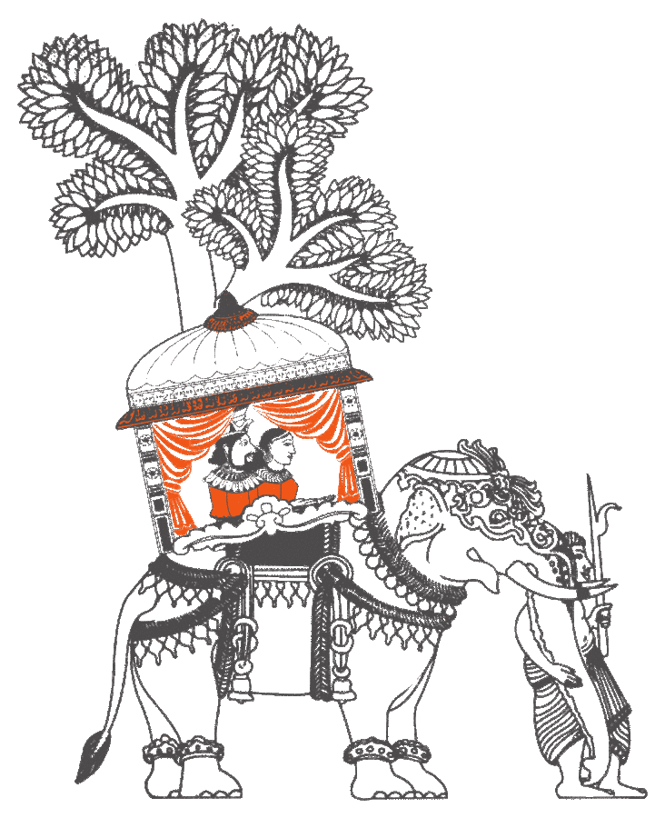 Heritage illustration of a king on a ceremonial elephant