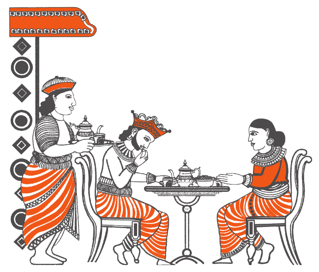 Heritage illustration of tea being served to royalty