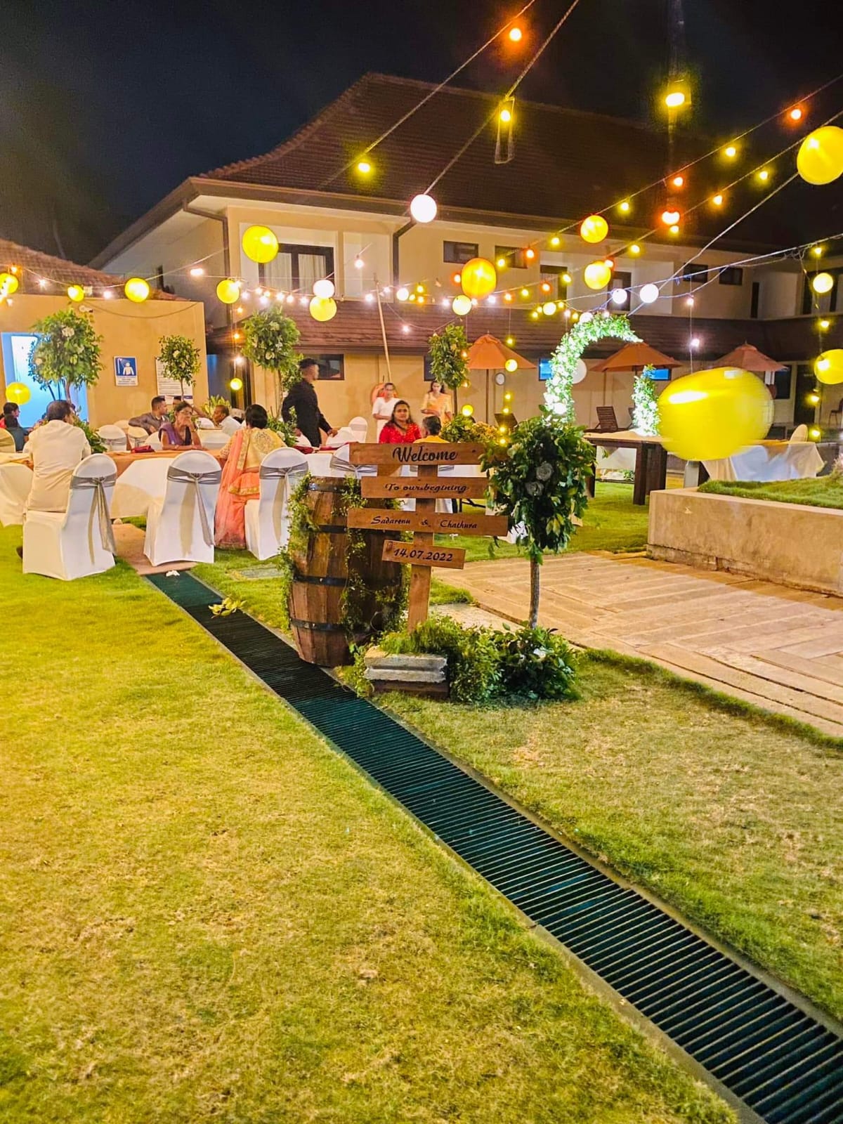 Margosa Garden dining setup with floral decor